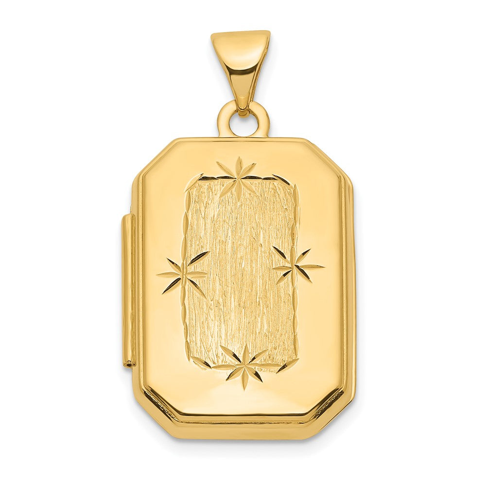 14K Gelbgold 14ky Diamantiert Gebürstet 20mm Rectangular Medaillon