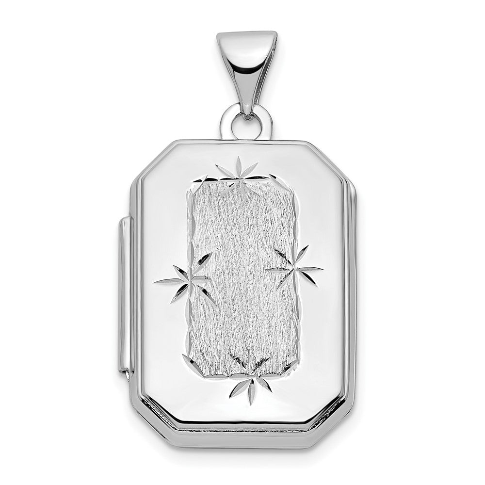 14K Weißgold 14K Weißgold Diamantiert Gebürstet 20mm Rectangular Medaillon