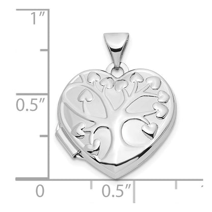 14K Weißgold 14K Weißgold Baum 18mm Herz Medaillon