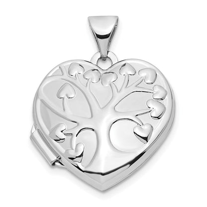 14K Weißgold 14K Weißgold Baum 18mm Herz Medaillon