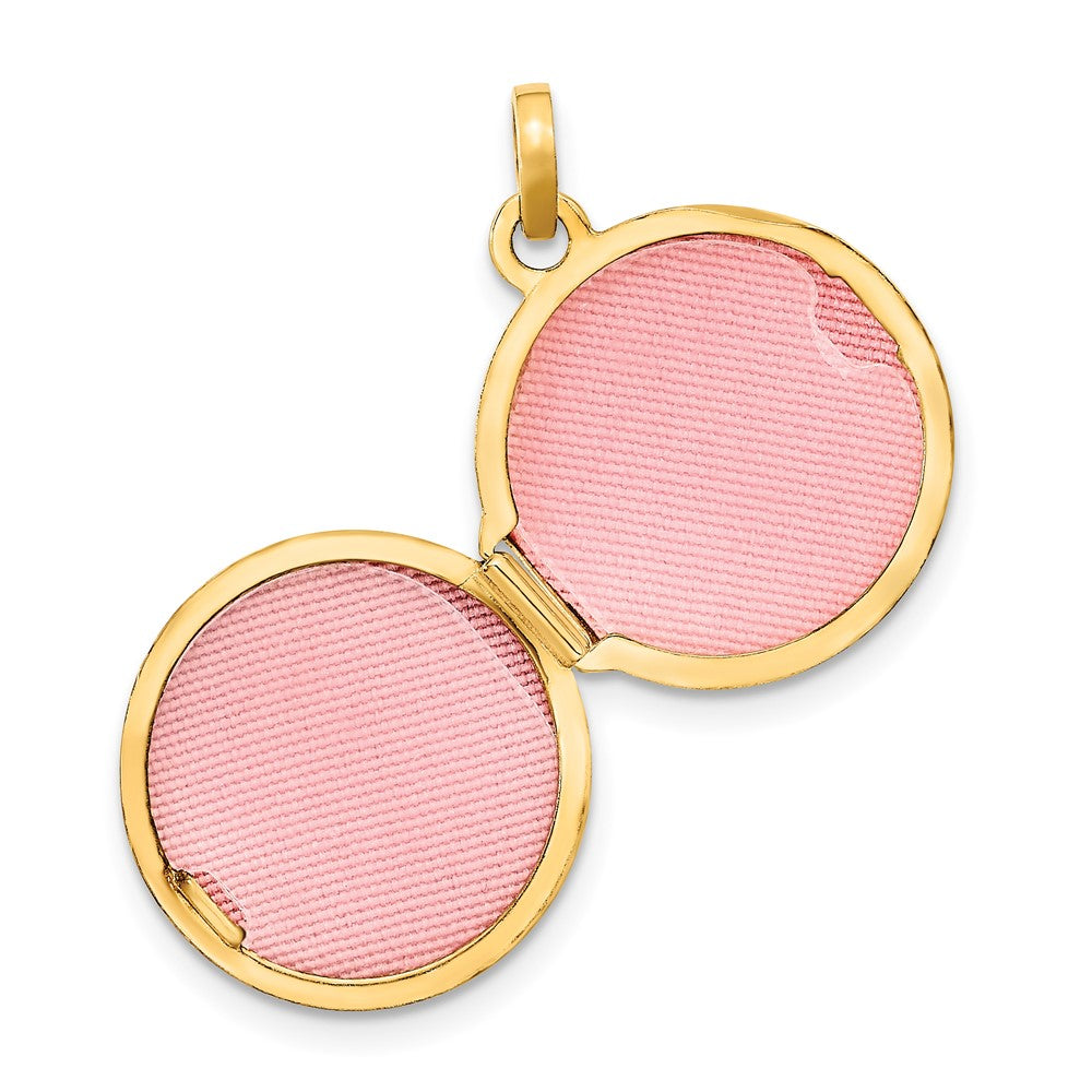 14K Gelbgold 14K Poliert und Gebürstet 16mm Diamantiert Rund Medaillon