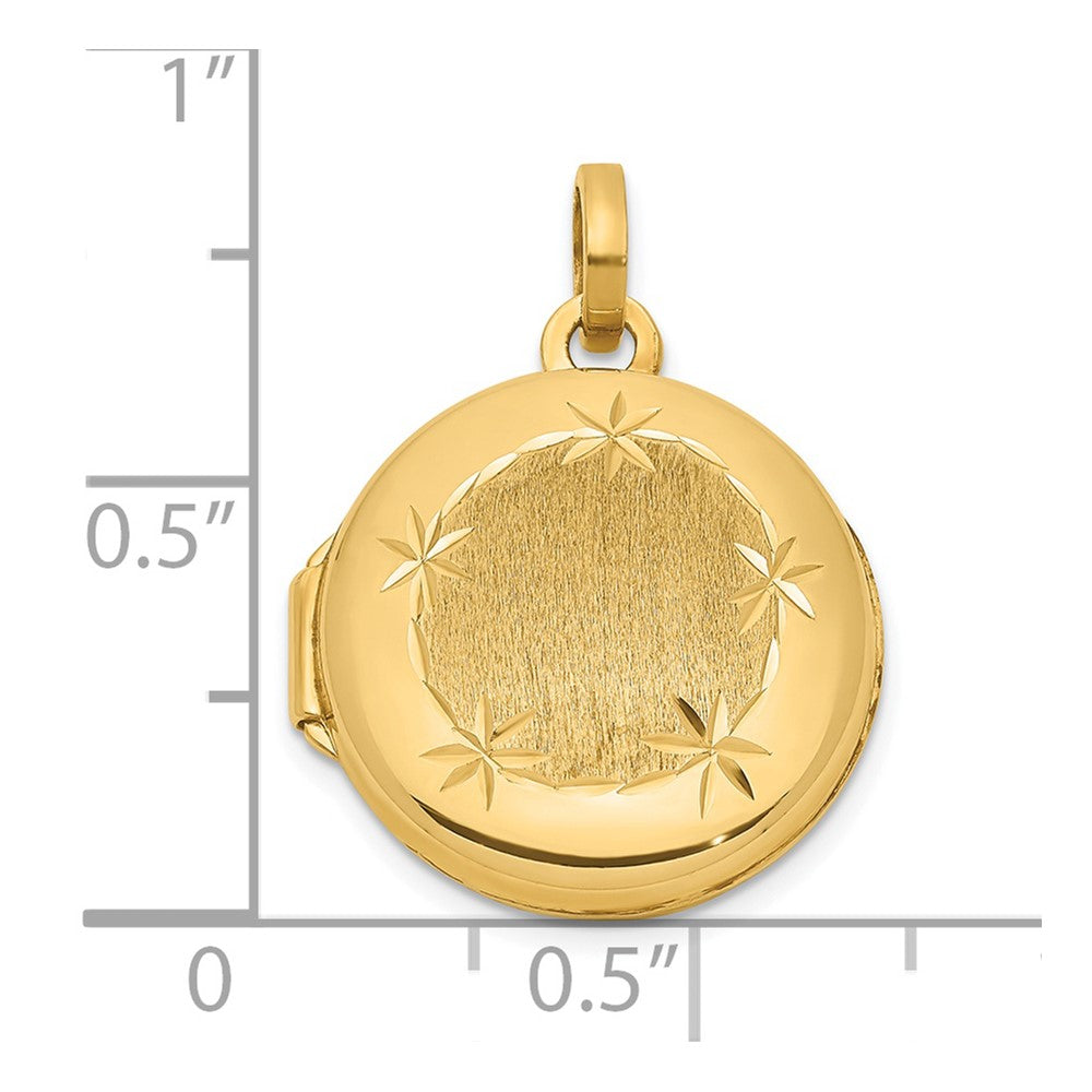 14K Gelbgold 14K Poliert und Gebürstet 16mm Diamantiert Rund Medaillon