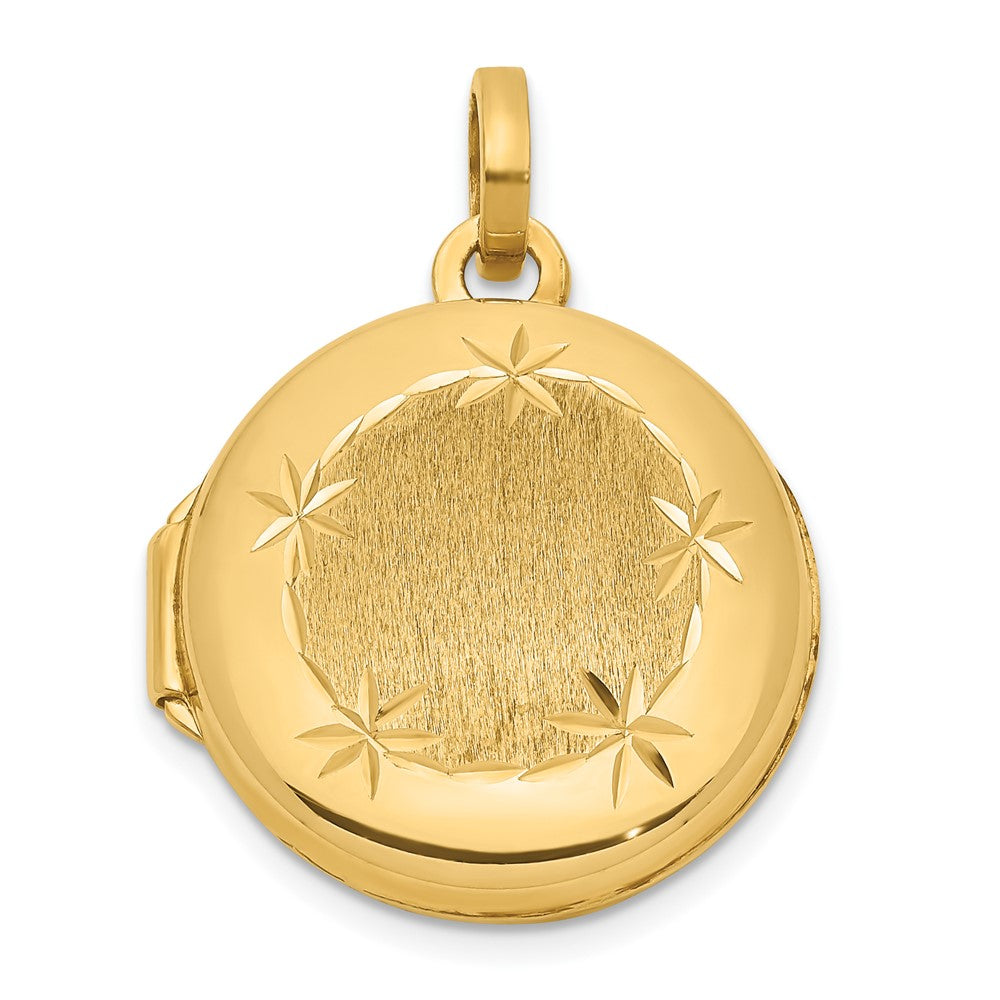 14K Gelbgold 14K Poliert und Gebürstet 16mm Diamantiert Rund Medaillon