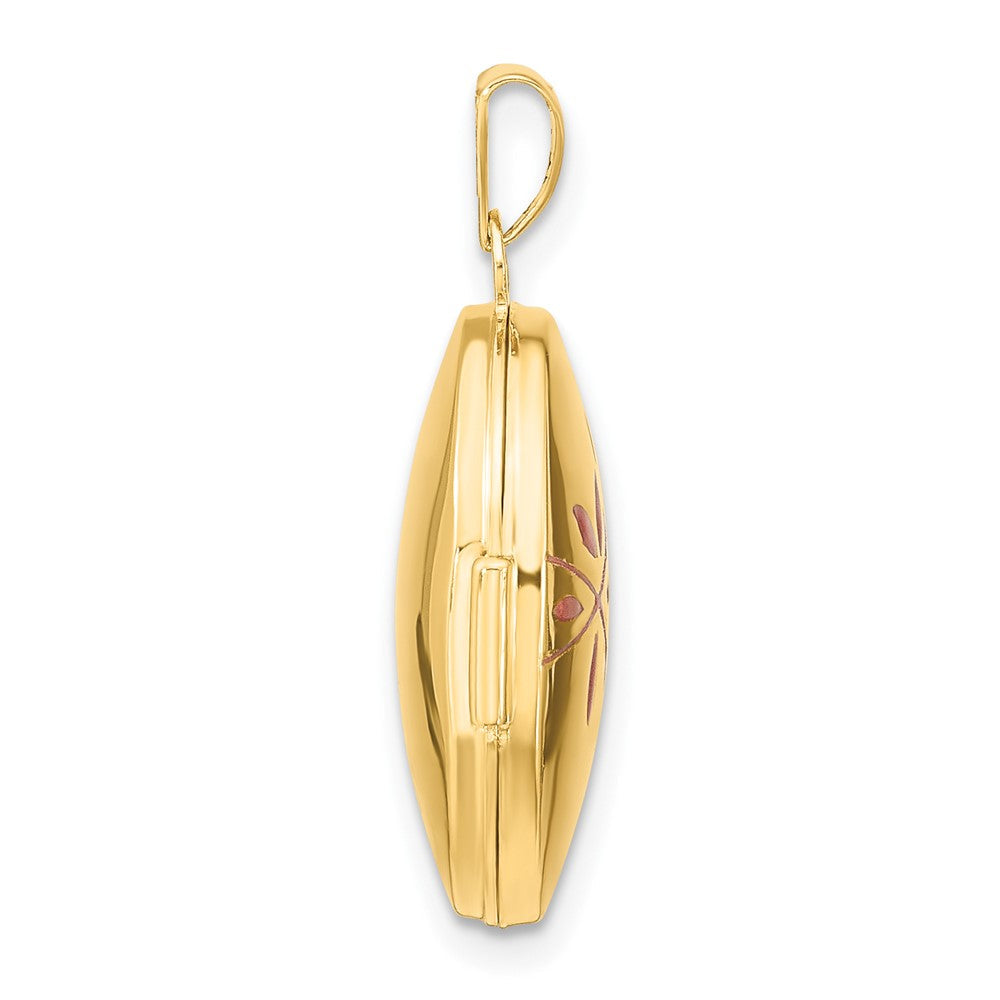 14K Gelbgold 14ky Emaille Leaves 19mm Oval Medaillon