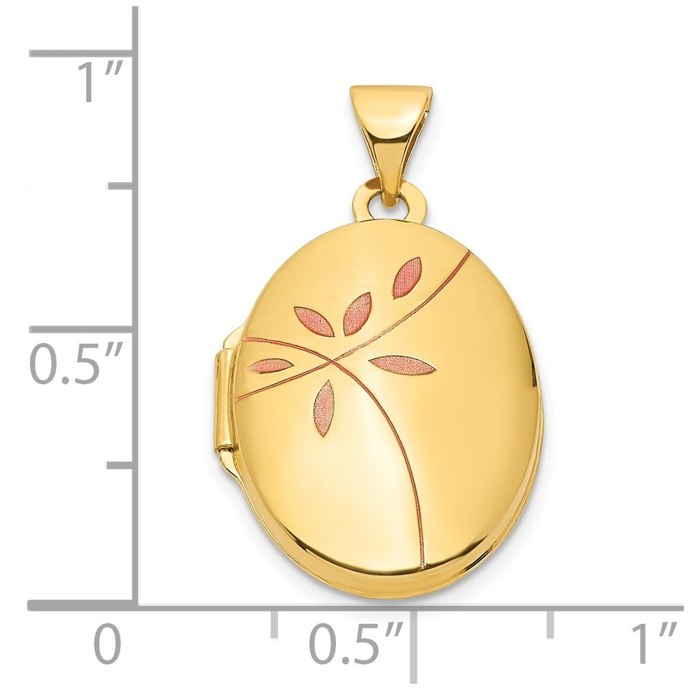 14K Gelbgold 14ky Emaille Leaves 19mm Oval Medaillon
