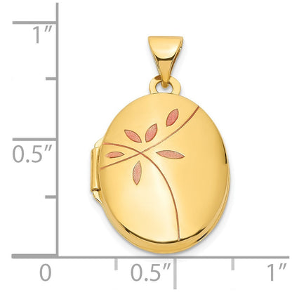 14K Gelbgold 14ky Emaille Leaves 19mm Oval Medaillon