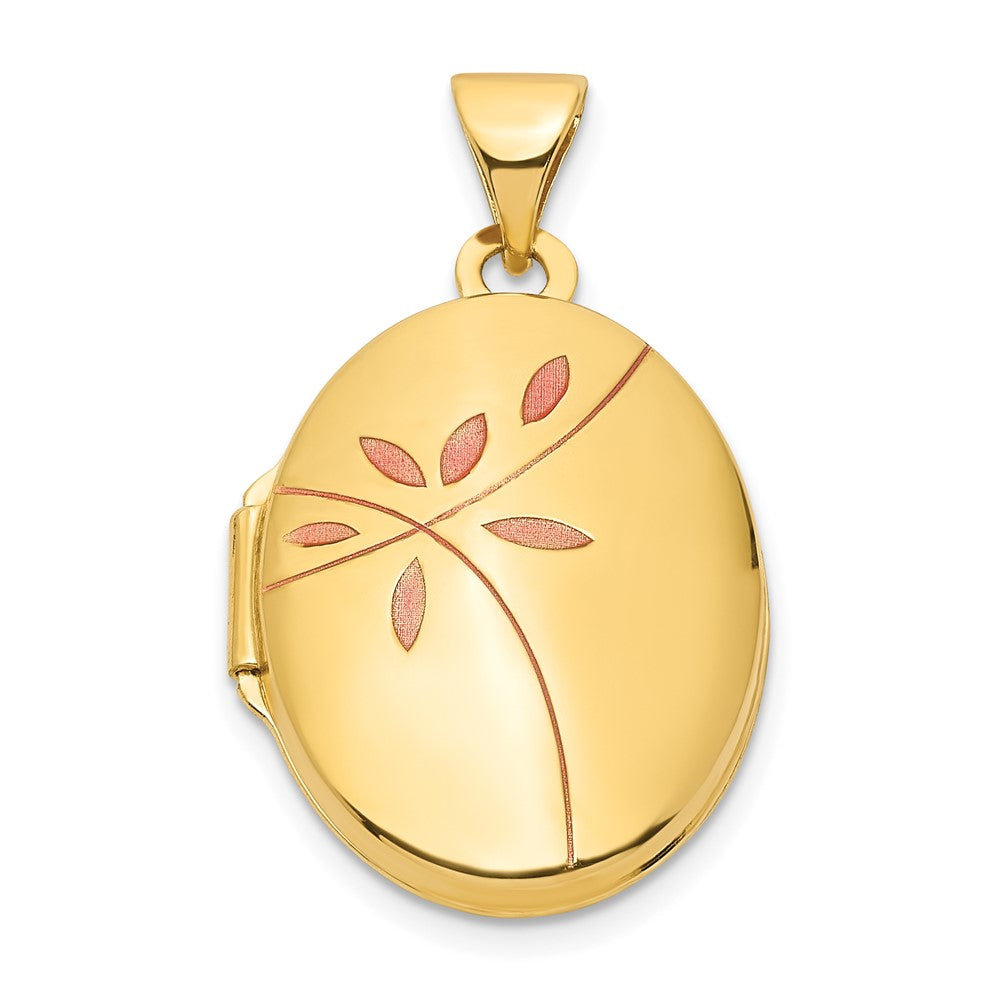14K Gelbgold 14ky Emaille Leaves 19mm Oval Medaillon
