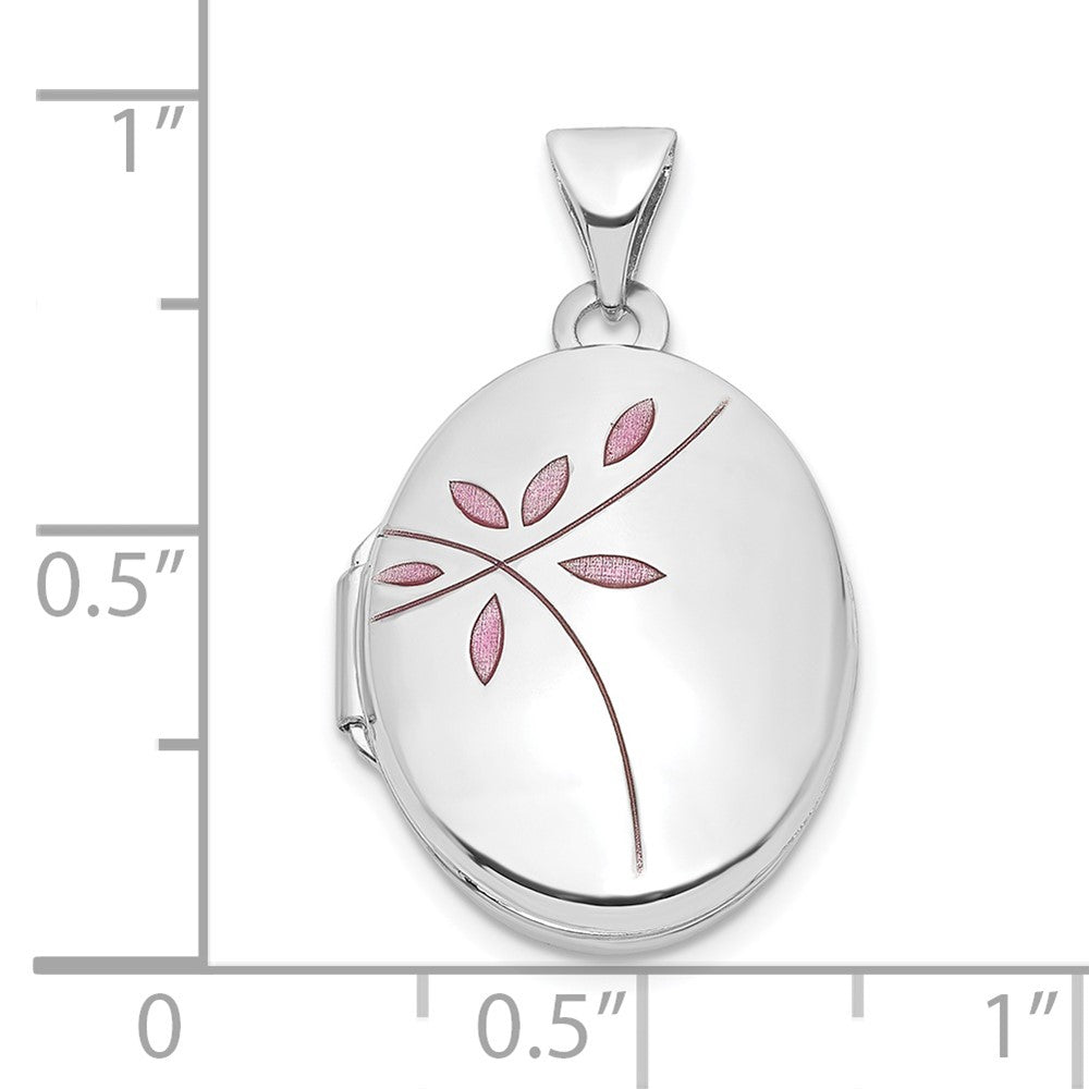 14K Weißgold 14K Weißgold Emaille Leaves 19mm Oval Medaillon