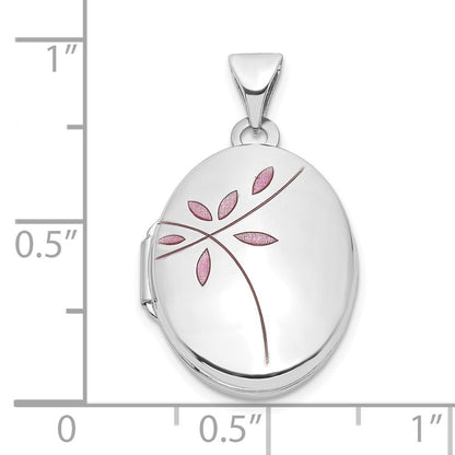 14K Weißgold 14K Weißgold Emaille Leaves 19mm Oval Medaillon