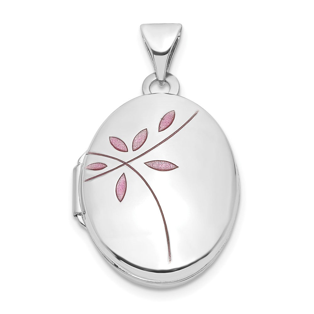 14K Weißgold 14K Weißgold Emaille Leaves 19mm Oval Medaillon