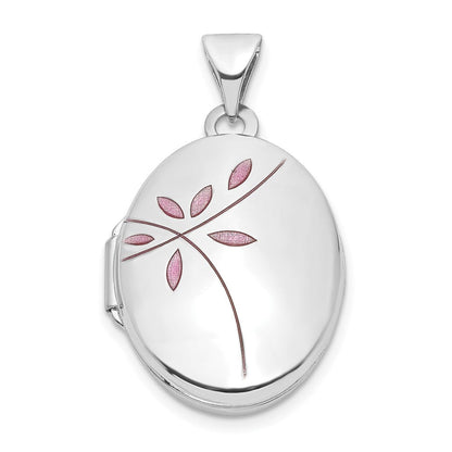 14K Weißgold 14K Weißgold Emaille Leaves 19mm Oval Medaillon