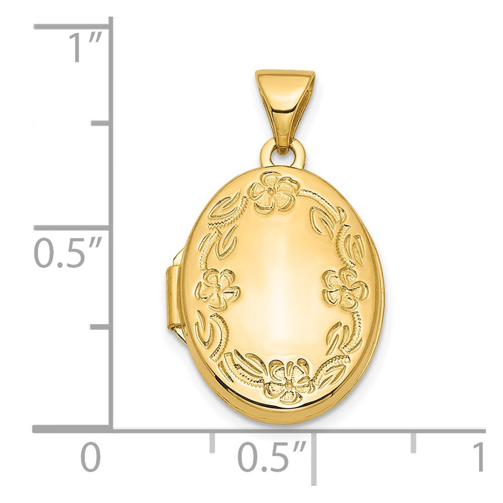 14K Gelbgold Blumen 17mm Oval Medaillon