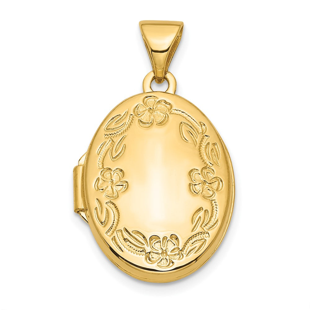 14K Gelbgold Blumen 17mm Oval Medaillon