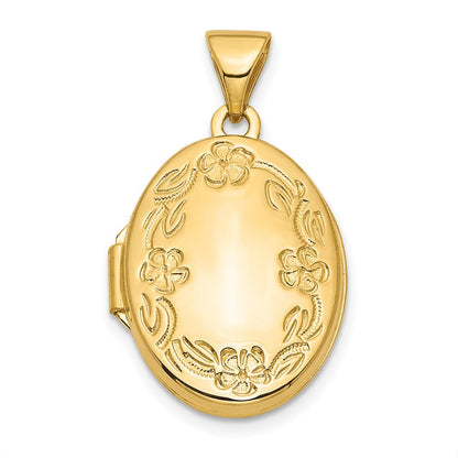14K Gelbgold Blumen 17mm Oval Medaillon