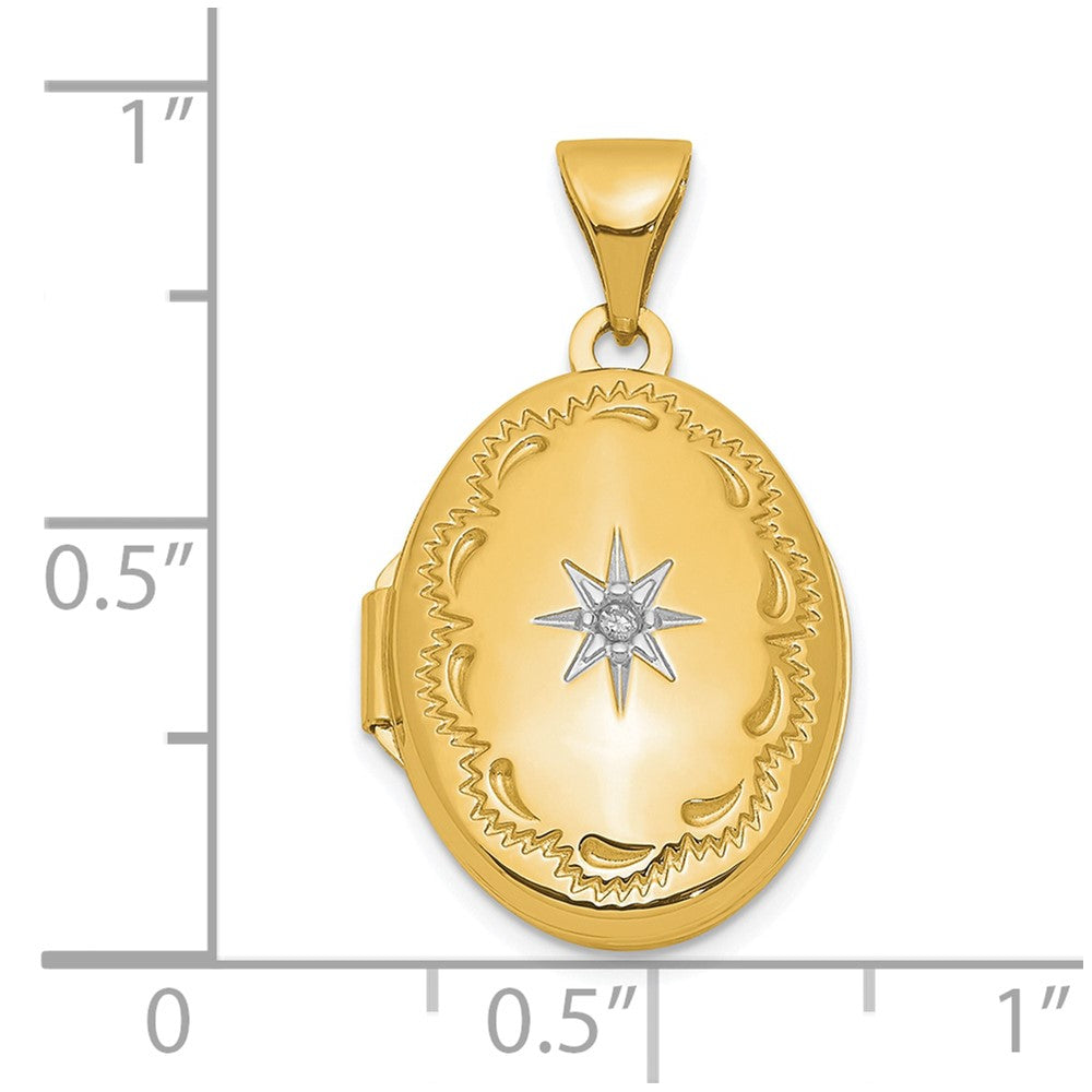 14K Gelbgold 14ky Poliert Diamant Oval Medaillon