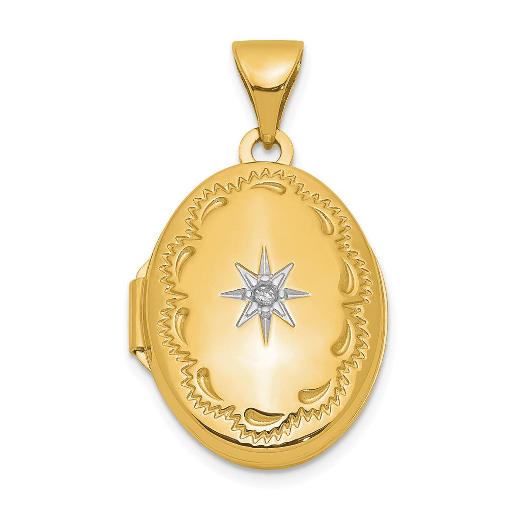 14K Gelbgold 14ky Poliert Diamant Oval Medaillon