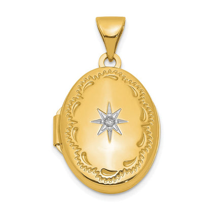 14K Gelbgold 14ky Poliert Diamant Oval Medaillon