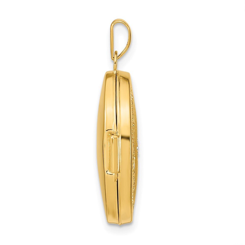14K Gelb & Rhodium 14K mit Weiß Rhodium Gebürstet Diamant Stern 21mm Oval Medaillon