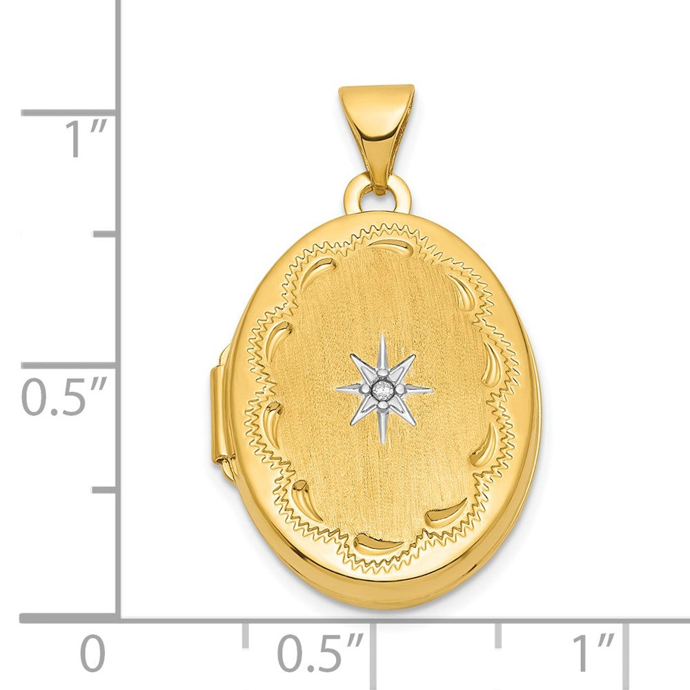 14K Gelb & Rhodium 14K mit Weiß Rhodium Gebürstet Diamant Stern 21mm Oval Medaillon