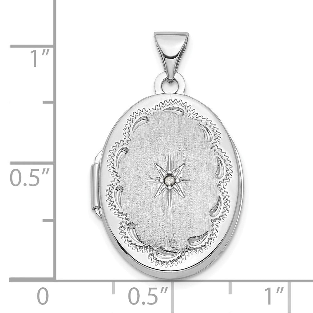 14K Weißgold 14K Weißgold Gebürstet Diamant Stern 21mm Oval Medaillon