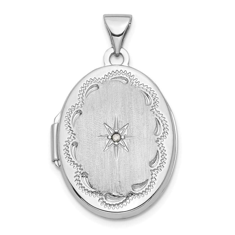 14K Weißgold 14K Weißgold Gebürstet Diamant Stern 21mm Oval Medaillon