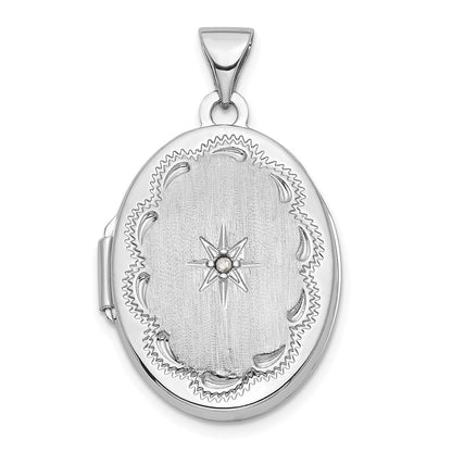 14K Weißgold 14K Weißgold Gebürstet Diamant Stern 21mm Oval Medaillon