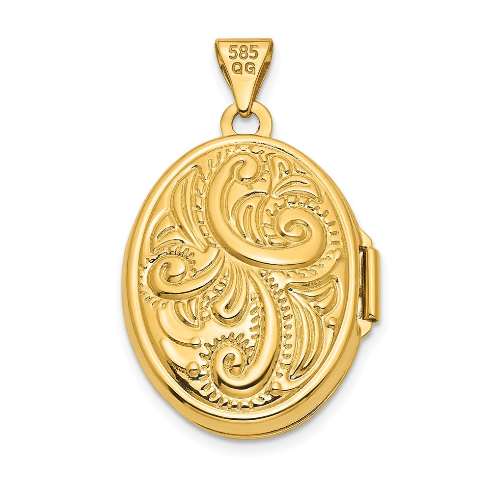 14K Gelbgold 14ky Wendbar Wirbel Design 21mm Oval Medaillon