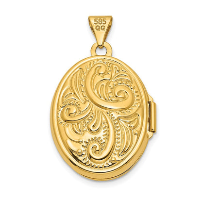 14K Gelbgold 14ky Wendbar Wirbel Design 21mm Oval Medaillon