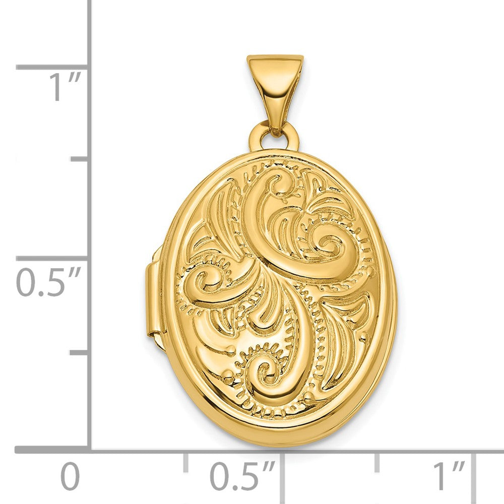 14K Gelbgold 14ky Wendbar Wirbel Design 21mm Oval Medaillon