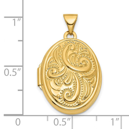 14K Gelbgold 14ky Wendbar Wirbel Design 21mm Oval Medaillon