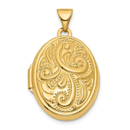 14K Gelbgold 14ky Wendbar Wirbel Design 21mm Oval Medaillon