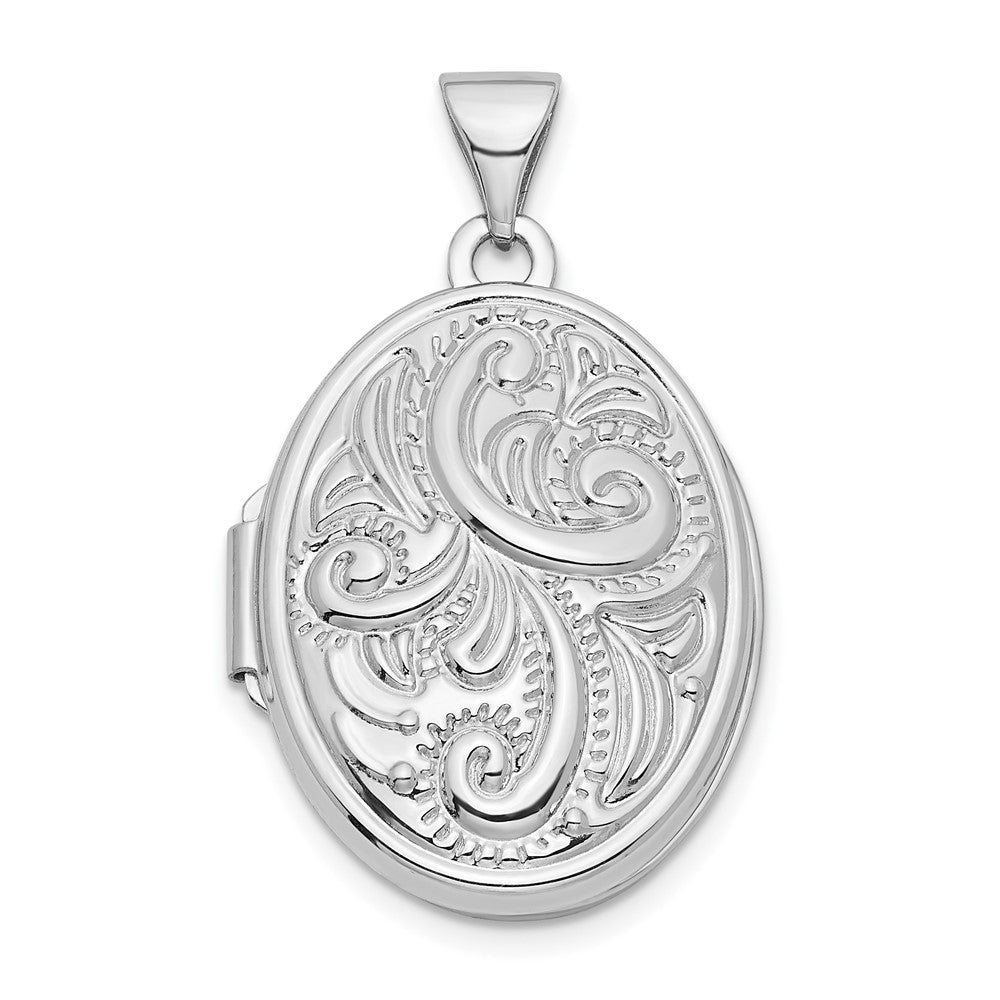 14K Weißgold 14K Weißgold Wirbel Design 21mm Oval Medaillon