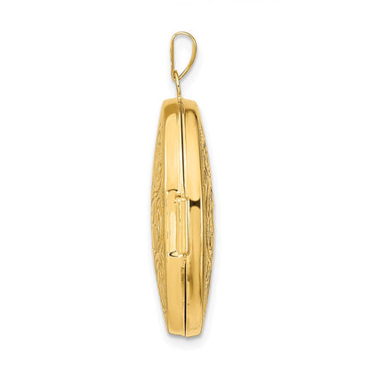 14K Gelbgold 14ky Wendbar Blumen Wirbel Design 26mm Oval Medaillon