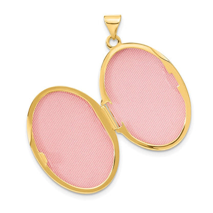 14K Gelbgold 14ky Wendbar Blumen Wirbel Design 26mm Oval Medaillon