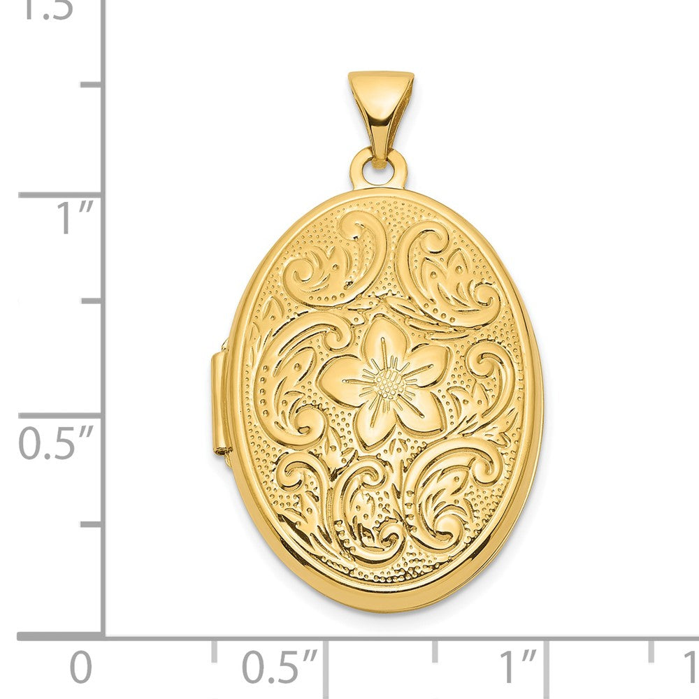 14K Gelbgold 14ky Wendbar Blumen Wirbel Design 26mm Oval Medaillon