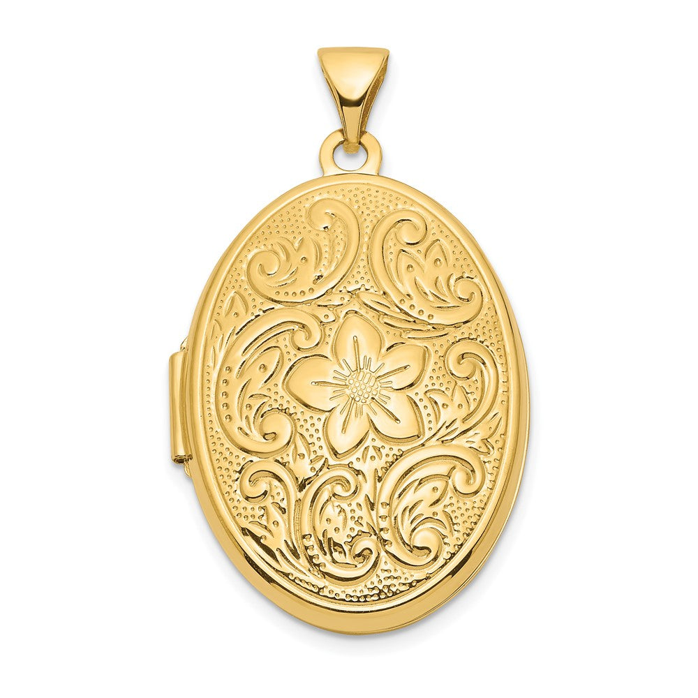14K Gelbgold 14ky Wendbar Blumen Wirbel Design 26mm Oval Medaillon