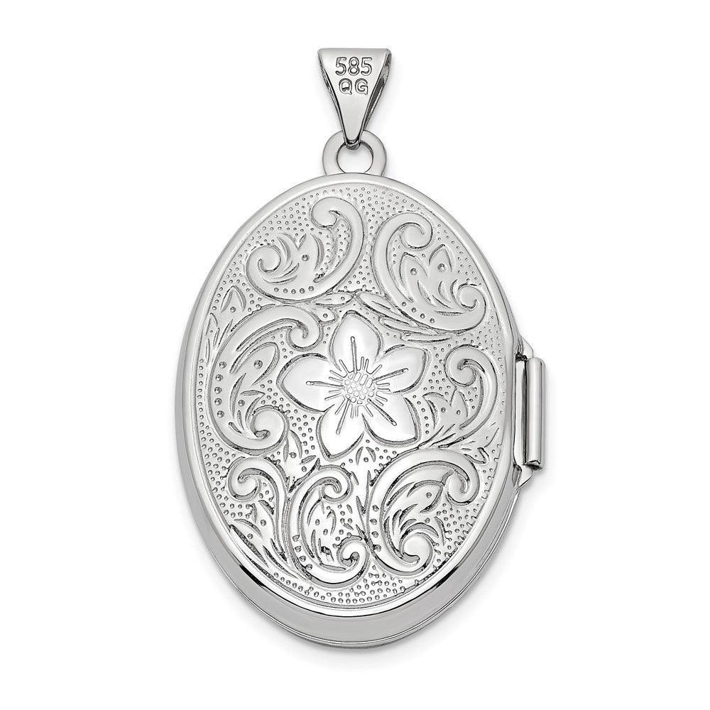 14K Weißgold 14K Weißgold Wendbar Wirbel Design Blumen 26mm Oval Medaillon