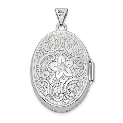14K Weißgold 14K Weißgold Wendbar Wirbel Design Blumen 26mm Oval Medaillon