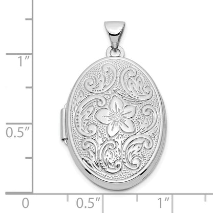 14K Weißgold 14K Weißgold Wendbar Wirbel Design Blumen 26mm Oval Medaillon