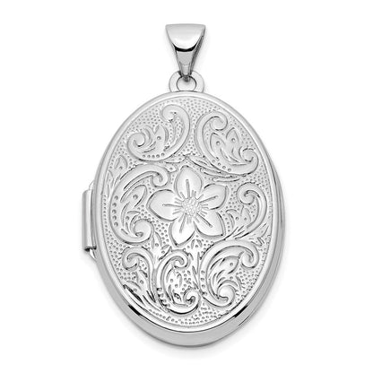 14K Weißgold 14K Weißgold Wendbar Wirbel Design Blumen 26mm Oval Medaillon
