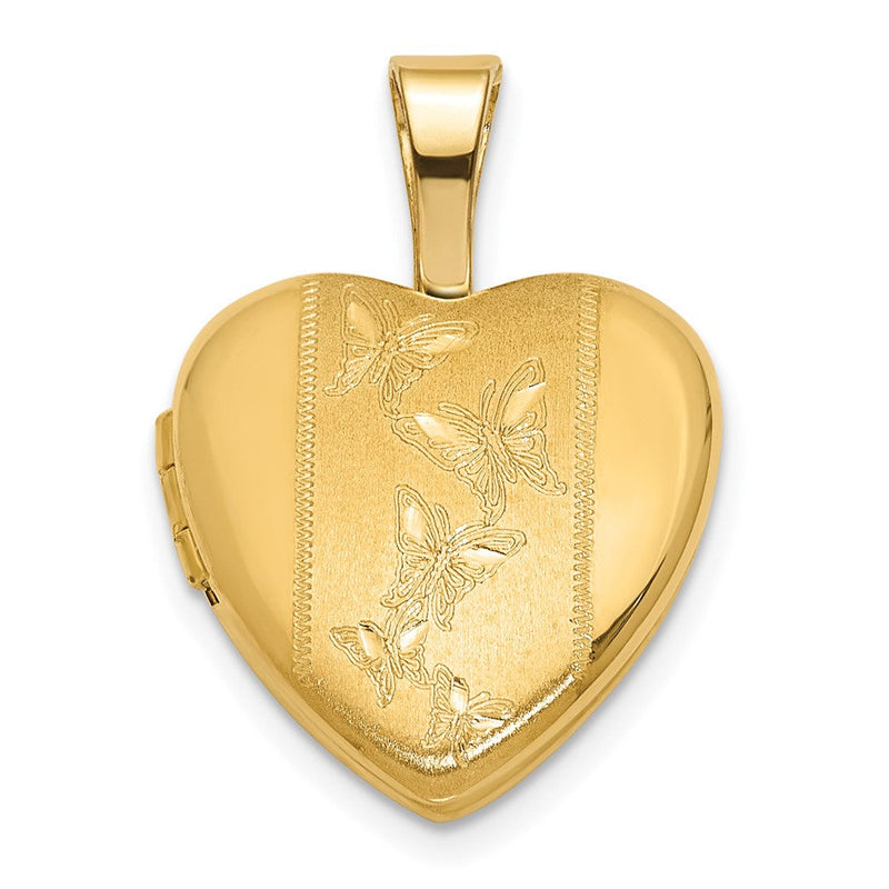 14K Gelbgold Poliert und Satiniert 12mm Schmetterling Herz Medaillon