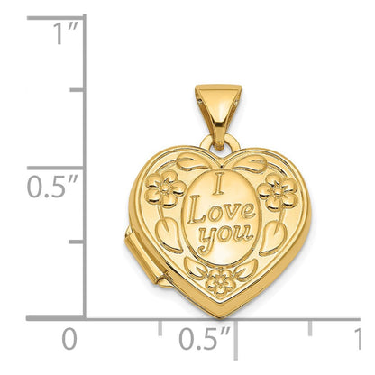 14K Gelbgold 14K Blumen I Liebe You Herz Medaillon