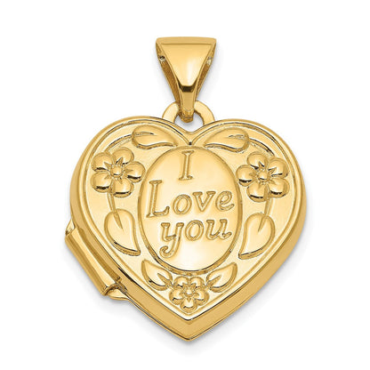14K Gelbgold 14K Blumen I Liebe You Herz Medaillon