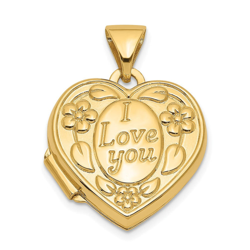14K Gelbgold 14K Blumen I Liebe You Herz Medaillon