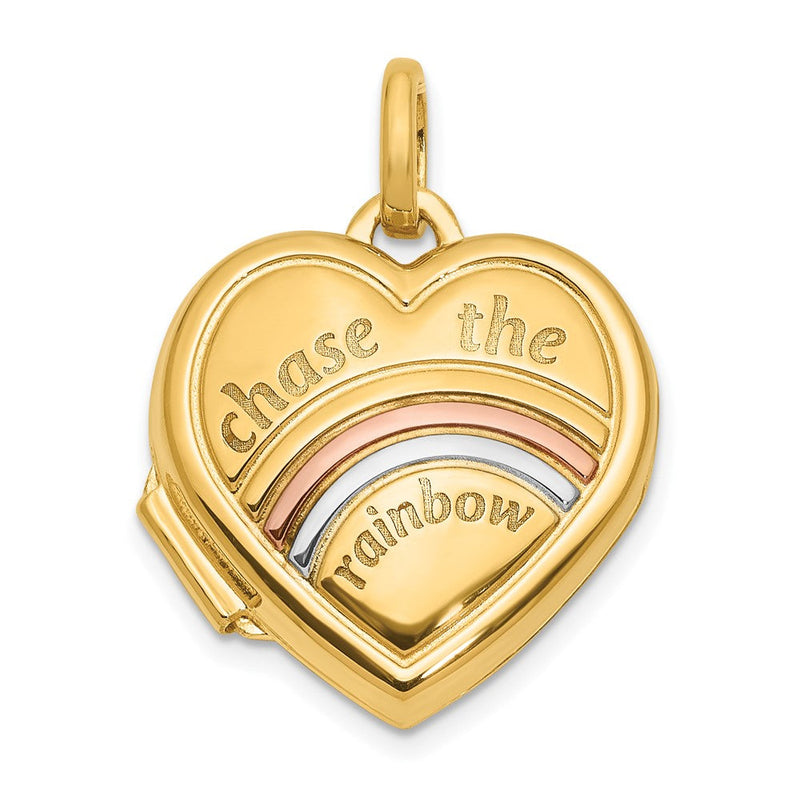 14K Gelb & Rhodium Rose und Weiß Rhodium 15mm Chase The Regenbogen Herz Medaillon