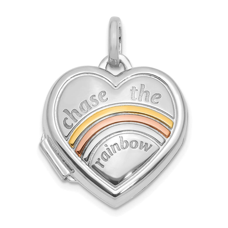 14K Weißgold Weiß mit Rose Rhodium 15mm Chase The Regenbogen Herz Medaillon