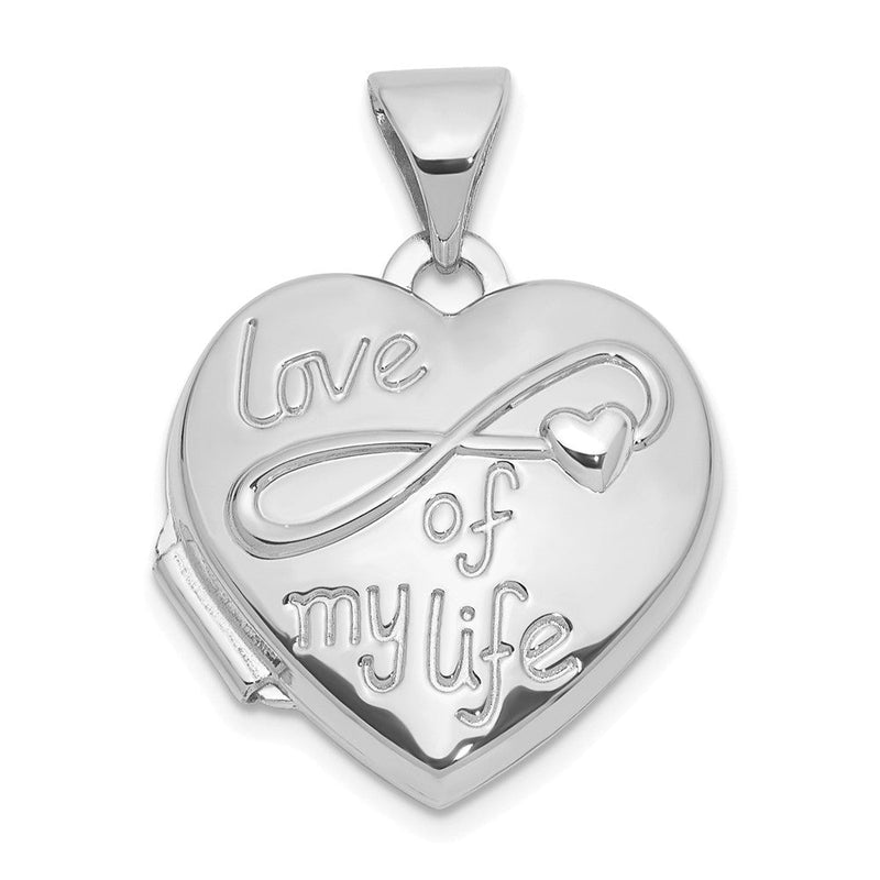14K Weißgold Poliert Liebe Of My Leben 15mm Herz Medaillon