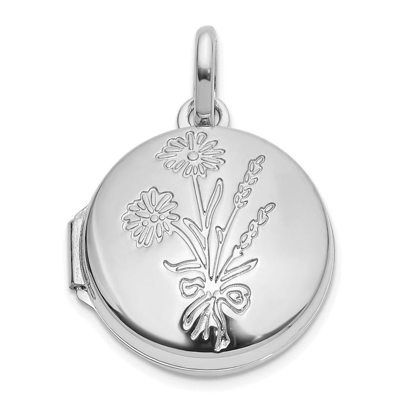 14K Weißgold Poliert Blumen 16mm Granddaughter Wendbar Rund Medaillon