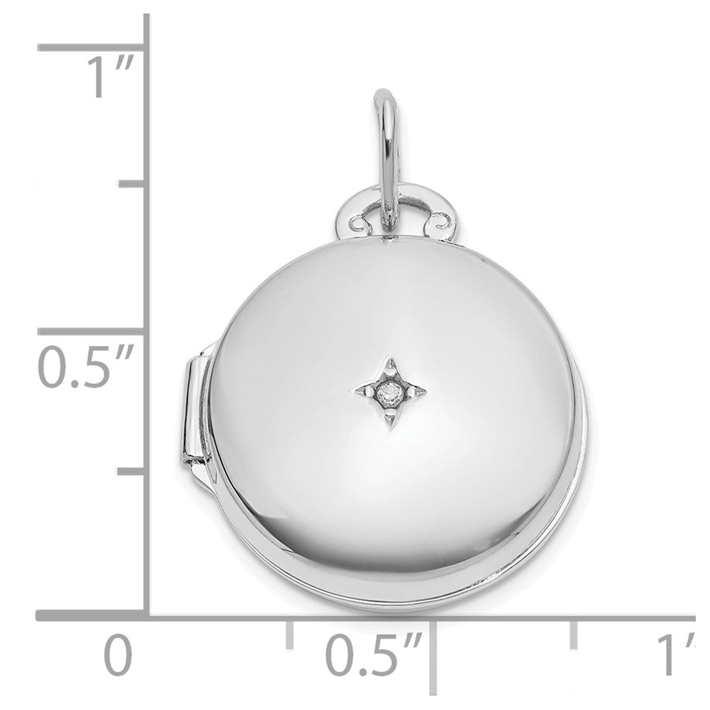 14K Weißgold Poliert Diamant 16mm Rund Medaillon