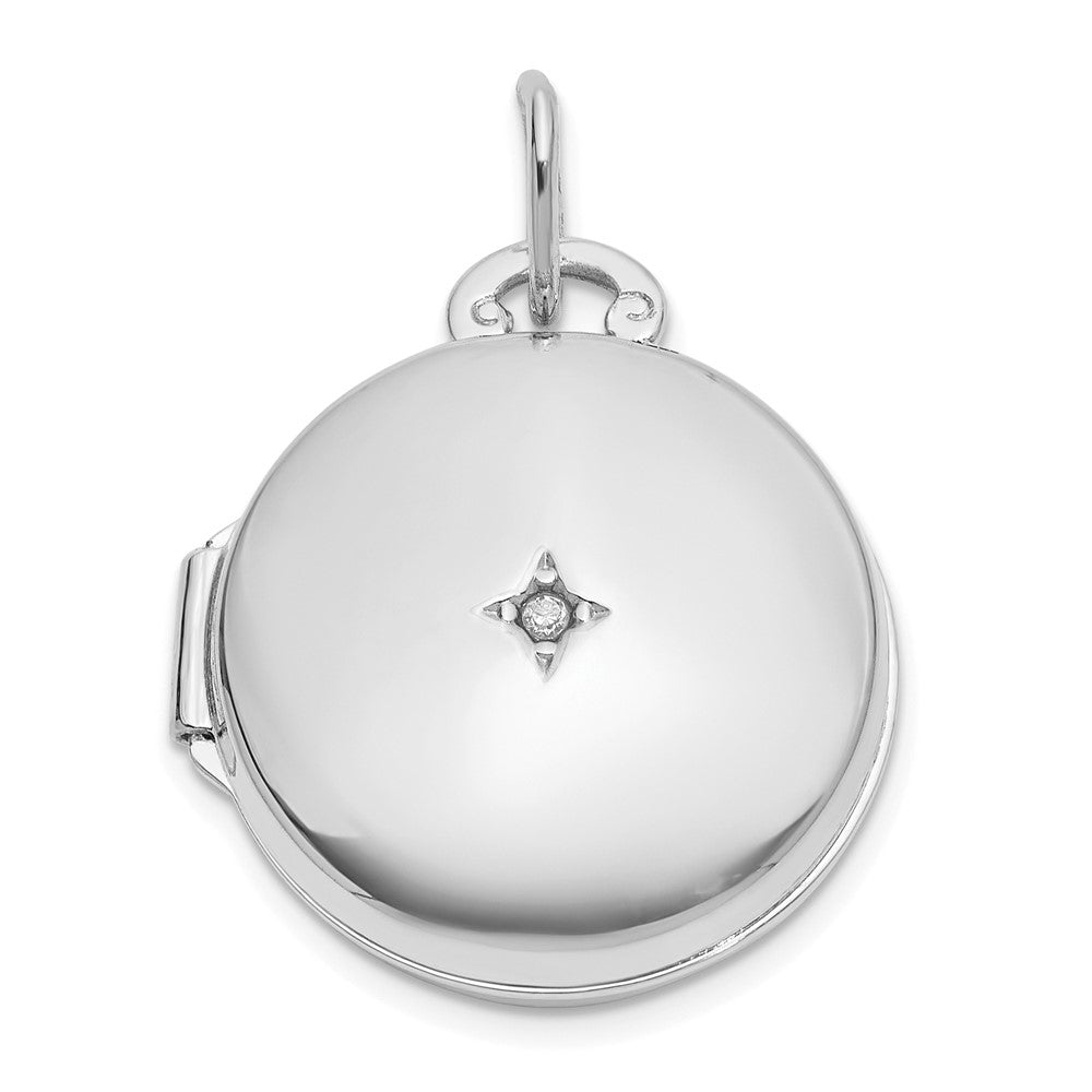 14K Weißgold Poliert Diamant 16mm Rund Medaillon